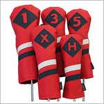 Majek Retro Golf Headcovers Red with White and Blue Stripe Vintage Leather Style 1 3 5 X H Driver Fairway and Hybrid Head Covers Fits 460cc Drivers Classic Look