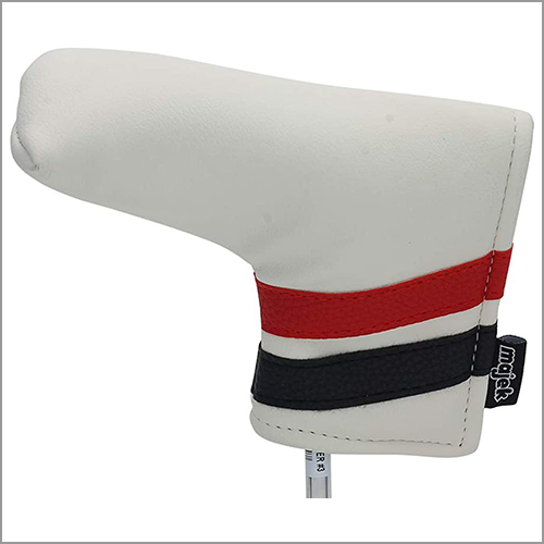 Majek Golf Retro Putter Blade Style (White with Black and Red Stripes) Headcover. Limited Edition Vintage Leather Style