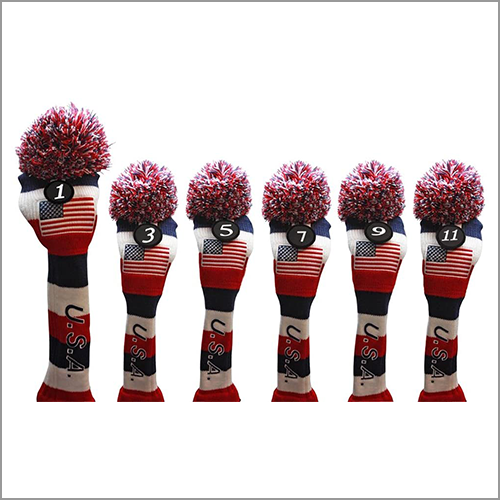 Majek USA Golf Driver 1 3 5 7 9 11 Fairway Woods Headcover Pom Pom Knit Limited Edition Vintage Classic Traditional Flag Stars Red White Blue Stripes Retro Head Cover Fits 460cc Driver and 260cc Woods