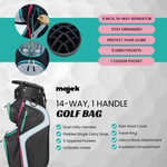 Majek Senior Ladies Golf Package: 12.5 Driver + 3/5 Wood + 3-PW Hybrid Set + P-200 Blade Putter with Headcovers and White/Teal/Pink Golf Bag