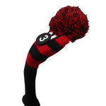 Majek Golf Club Fairway Wood FW Head Covers: Black and Red (Black Neck) Acrylic Knit Retro Pom Pom