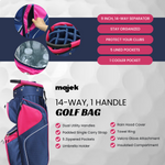 Majek Senior Ladies Golf Package: 12.5 Driver + 3/5 Wood + 3-PW Hybrid Set + P-200 Blade Putter with Headcovers and Pink/ Navy Blue Golf Bag