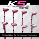 Majek K5s Pink Ladies Golf Hybrids Irons Set Womens All True Hybrid Ultra Light Weight Forgiving Includes 4-SW