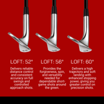 Majek K5 Golf Men's Complete Wedge Set: 52° Gap Wedge (GW), 56° Sand Wedge (SW), 60° Lob Wedge (LW) Right Handed Tall +1 inch Regular Flex Graphite Shaft
