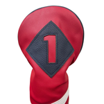 Majek Retro Golf Headcovers Red with White and Blue Stripe Vintage Leather Style 1 3 H Driver Fairway and Hybrid Head Covers Fits 460cc Drivers Classic Look