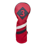 Majek Retro Golf Headcovers Red with White and Blue Stripe Vintage Leather Style 1 3 H Driver Fairway and Hybrid Head Covers Fits 460cc Drivers Classic Look