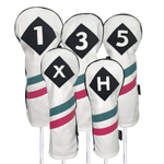 Majek Golf Vintage Headcovers White Seafoam Teal Pink Stripe Premium Retro Leather Style 1 3 5 X H Driver Fairway Hybrid Head Covers Fits 460cc Drivers & Modern Metal Woods