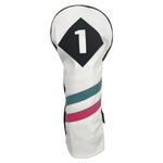 Majek Golf Vintage Headcovers White Seafoam Teal Pink Stripe Premium Retro Leather Style 1 3 5 X H Driver Fairway Hybrid Head Covers Fits 460cc Drivers & Modern Metal Woods