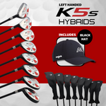 Majek Golf Left Handed K5 Mens Regular All True Hybrid Clubs Complete Full Hybrid Set Includes #3,4,5,6,7,8,9,PW + Headcover Set &  Majek Golf Hat