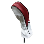 Majek Retro Golf Headcover White Red and Black Vintage Leather Style 1 Driver Head Cover Fits 460cc Drivers