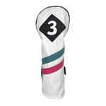 Majek Golf Vintage Headcovers White Seafoam Teal Pink Stripe Premium Retro Leather Style 1 3 5 X H Driver Fairway Hybrid Head Covers Fits 460cc Drivers & Modern Metal Woods