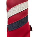 Majek Retro Golf Headcovers Red with White and Blue Stripe Vintage Leather Style 1 3 H Driver Fairway and Hybrid Head Covers Fits 460cc Drivers Classic Look