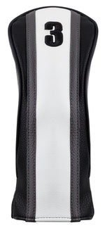 Majek Golf Clubs Premium Protective White Grey & Black Striped Head Covers