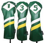 Majek Retro Golf Headcovers Green White and Yellow Vintage Leather Style 1 3 5 X Driver Fairway Head Covers Fits 460cc Drivers Classic Look