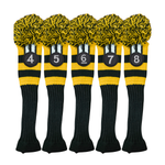 Majek #4,5,6,7,8 Hybrid Combo Pack Rescue Utility Black & Yellow Golf Headcover Knit Pom Pom
