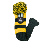 Majek #4,5,6,7,8 Hybrid Combo Pack Rescue Utility Black & Yellow Golf Headcover Knit Pom Pom