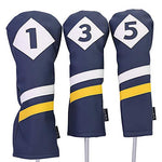 Majek Retro Golf Headcovers Blue White and Yellow Vintage Leather Style 1 3 5 Driver Fairway and Hybrid Head Covers Fits 460cc Drivers Classic Look