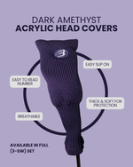 Majek Hybrid Golf Club Dark Amethyst Purple Neoprene Acrylic Headcover Set #3-SW