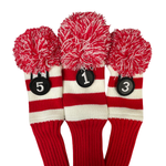 Majek Golf Club 1 3 5 White and Red Limited Edition Driver and Fairway Wood Head Covers Fits 460cc Drivers Tour Knit Retro Vintage Pom Classic Headcovers