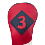 Majek Retro Golf Headcovers Red with White and Blue Stripe Vintage Leather Style 1 3 H Driver Fairway and Hybrid Head Covers Fits 460cc Drivers Classic Look