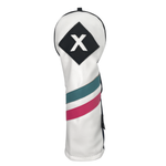 Majek Golf Vintage Headcovers White Seafoam Teal Pink Stripe Premium Retro Leather Style 1 3 5 X H Driver Fairway Hybrid Head Covers Fits 460cc Drivers & Modern Metal Woods