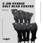 Majek All Hybrid Golf Club Black Sleek Tight Fit Headcover Set 3-SW Acrylic Head Covers