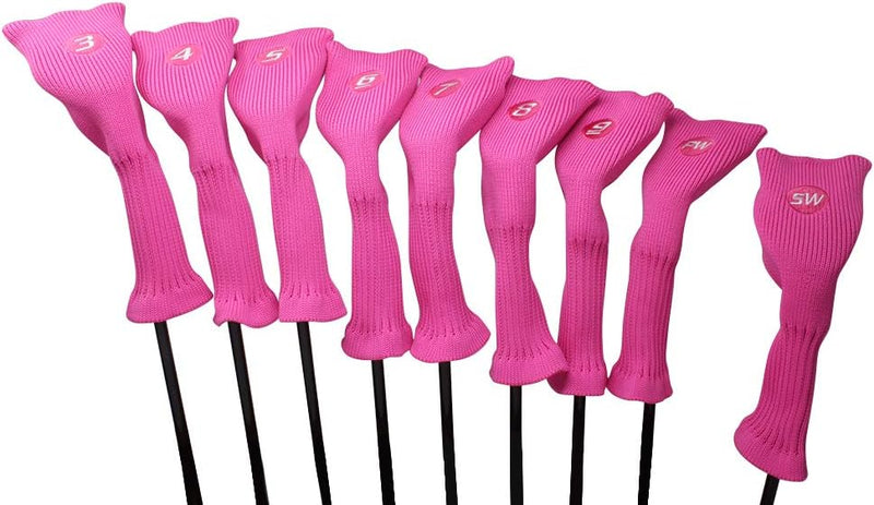 Majek All Hybrid Golf Club Pink Headcover Set Neoprene Acrylic Head Covers