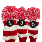 Majek Golf Club 1 3 5 White and Red Limited Edition Driver and Fairway Wood Head Covers Fits 460cc Drivers Tour Knit Retro Vintage Pom Classic Headcovers