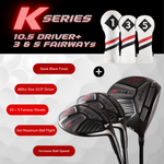 Majek Golf Mens Senior Flex Golfers Package: 10.5 Degree Driver + 3/5 Fairway Wood + 3-PW Hybrid Set + P-200 Offset Blade Putter with Headcovers and Cart Bag