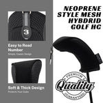 Black All Hybrid Headcover Sets Golf Club Covers Head Cover Neoprene Mesh Complete