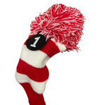 Majek Golf Club 1 3 5 White and Red Limited Edition Driver and Fairway Wood Head Covers Fits 460cc Drivers Tour Knit Retro Vintage Pom Classic Headcovers