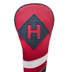 Majek Retro Golf Headcovers Red with White and Blue Stripe Vintage Leather Style 1 3 H Driver Fairway and Hybrid Head Covers Fits 460cc Drivers Classic Look