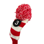 Majek Golf Club 1 3 5 White and Red Limited Edition Driver and Fairway Wood Head Covers Fits 460cc Drivers Tour Knit Retro Vintage Pom Classic Headcovers