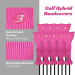 Majek All Hybrid Golf Club Pink Headcover Set 3-SW. Neoprene Acrylic Head Covers