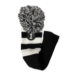 Majek Golf Club Head Covers: Black & White Acrylic Knit Vintage Stripe Pom Pom