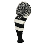 Majek Golf Club Head Covers: Black & White Acrylic Knit Vintage Stripe Pom Pom
