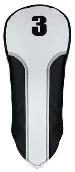 Majek Golf Clubs Premium Protective White Silver & Black Striped  Driver and Fairway Wood Head Covers #1/3/5/X