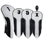 Majek Golf Clubs Premium Protective White Silver & Black Striped  Driver and Fairway Wood Head Covers #1/3/5/X