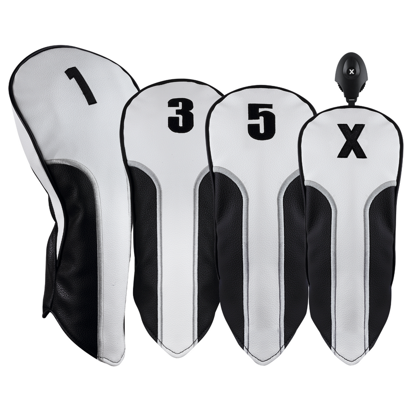 Majek Golf Clubs Premium Protective White Silver & Black Striped  Driver and Fairway Wood Head Covers #1/3/5/X