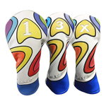 Majek Retro Golf Headcover Limited Edition Vintage Leather Style Psychedelic Colorful Groovy Custom Design #1 3 5 X H Driver Fairway Woods and Hybrid Head Cover