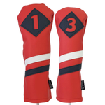 Majek Retro Golf Headcovers Red with White and Blue Stripe Vintage Leather Style 1 3 5 X H Driver Fairway and Hybrid Head Covers Fits 460cc Drivers Classic Look