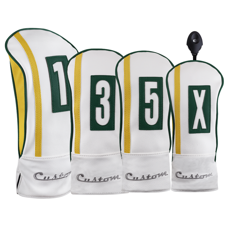 Majek Golf Clubs Premium Protective White Green & Yellow  Driver and Fairway Wood Head Covers #1/3/5/X