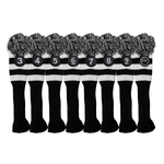 Majek Golf Club Hybrid Head Covers: Black & White Acrylic Knit Vintage Stripe Pom Pom
