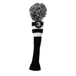 Majek Golf Club Hybrid Head Covers: Black & White Acrylic Knit Vintage Stripe Pom Pom