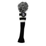 Majek Golf Club Hybrid Head Covers: Black & White Acrylic Knit Vintage Stripe Pom Pom