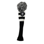 Majek Golf Club Hybrid Head Covers: Black & White Acrylic Knit Vintage Stripe Pom Pom