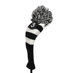 Majek Golf Club Hybrid Head Covers: Black & White Acrylic Knit Vintage Stripe Pom Pom