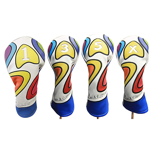Majek Retro Golf Headcover Limited Edition Vintage Leather Style Psychedelic Colorful Groovy Custom Design #1 3 5 X Driver Fairway Wood Head Cover